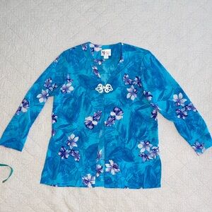 Blue Floral Button Front Blouse